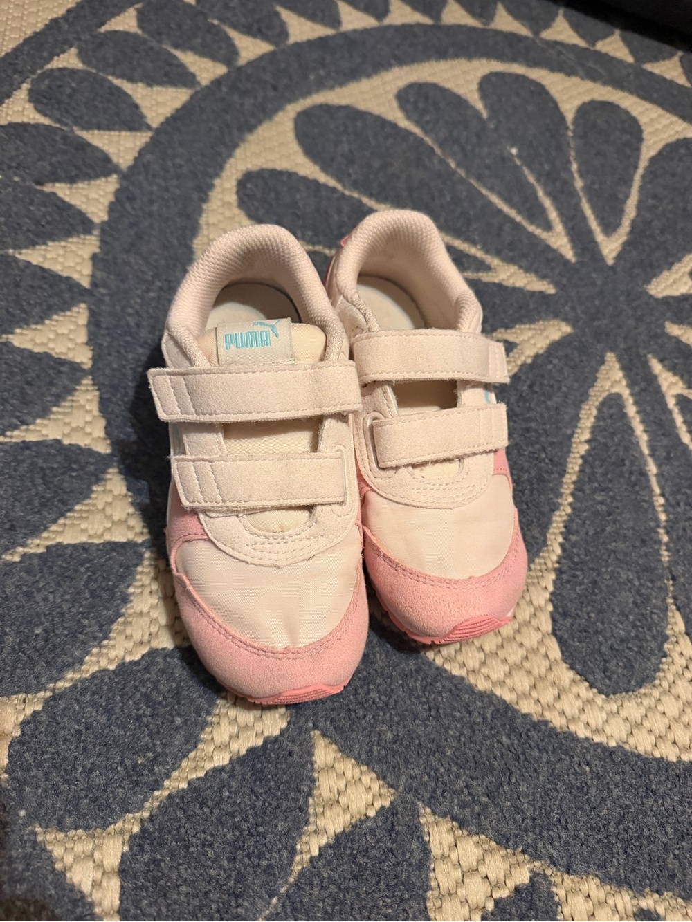 Puma Kids Light Pink and White Velcro Sneakers